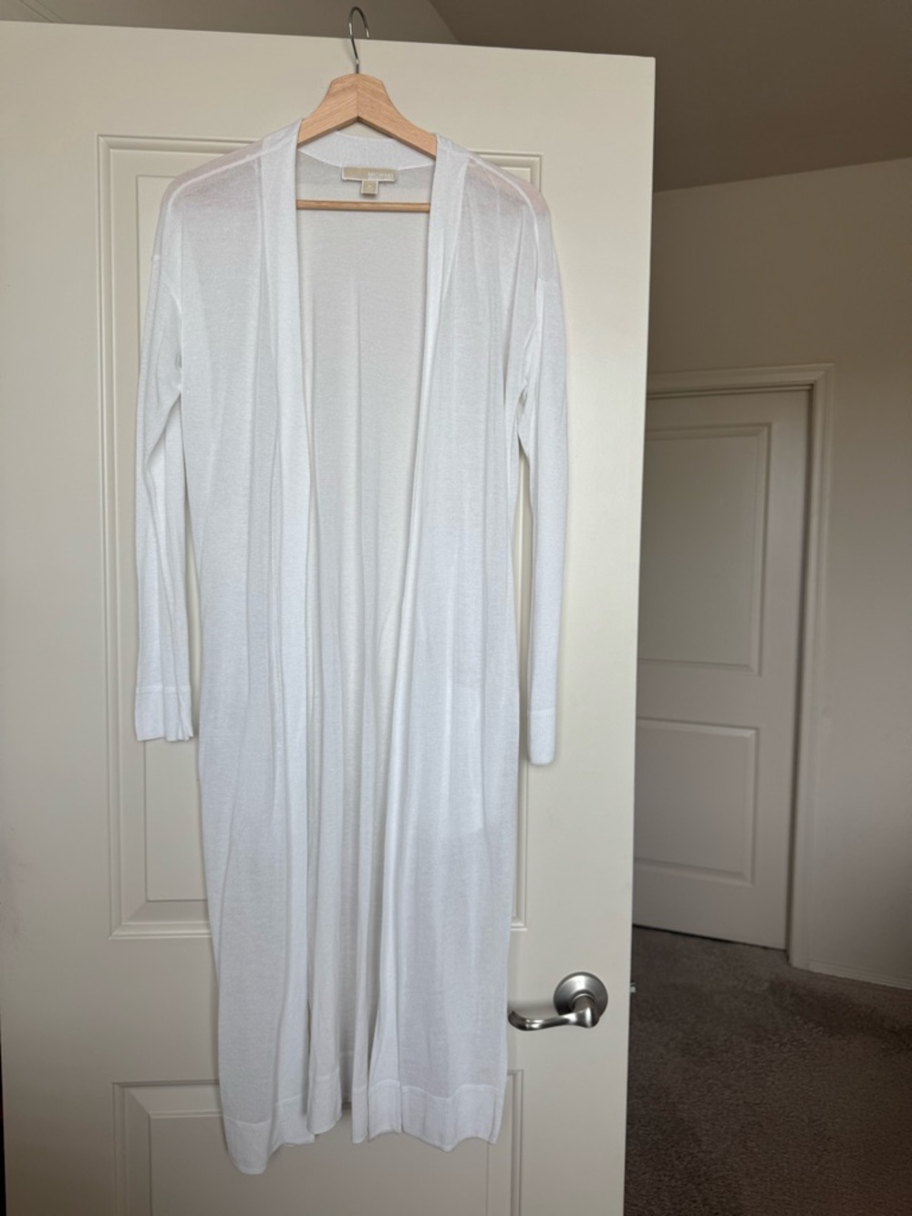 Michael Kors White Long Open-Front Knit Robe Cardigan